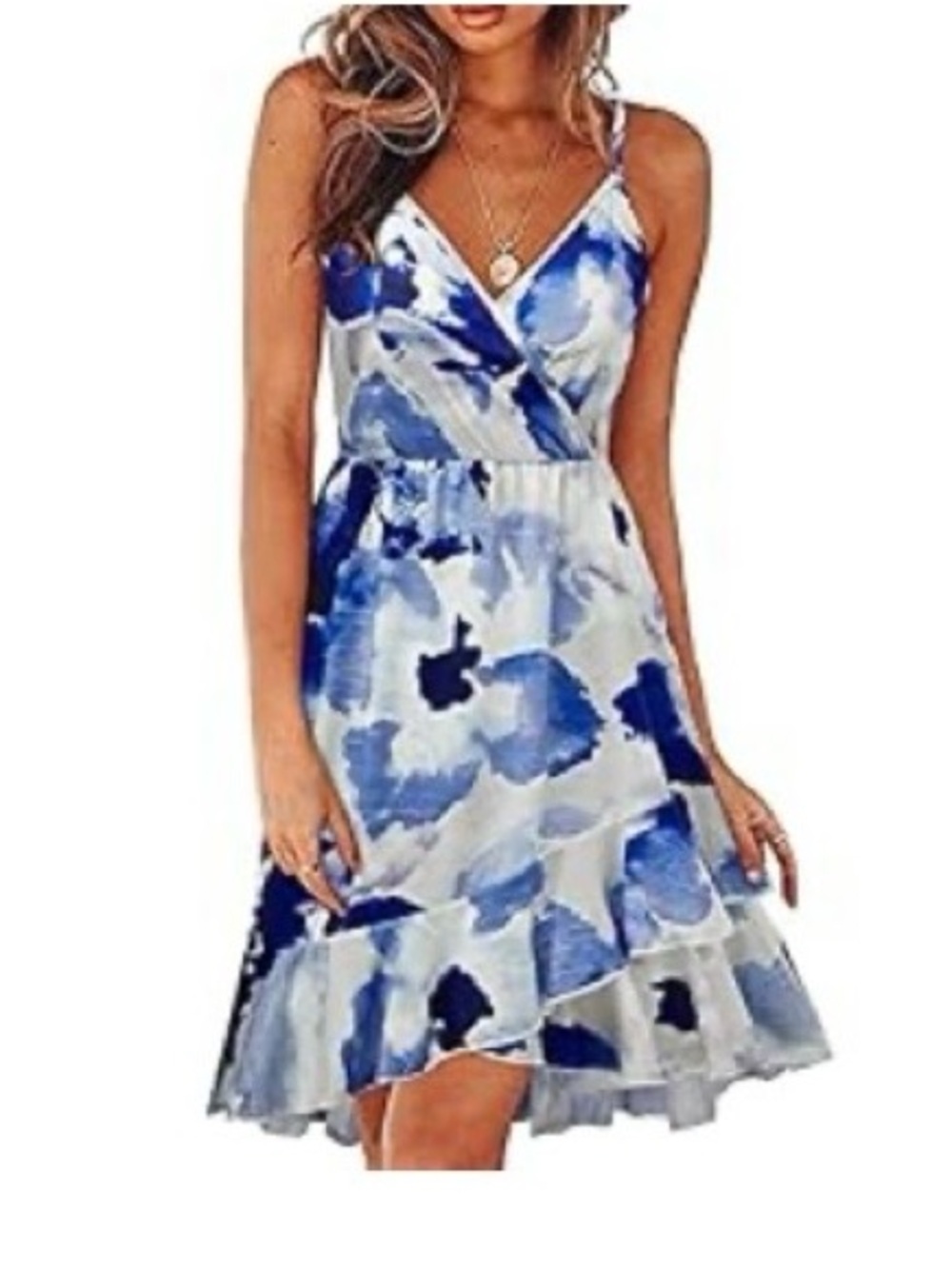 Stylish Blue and White High Low Dress